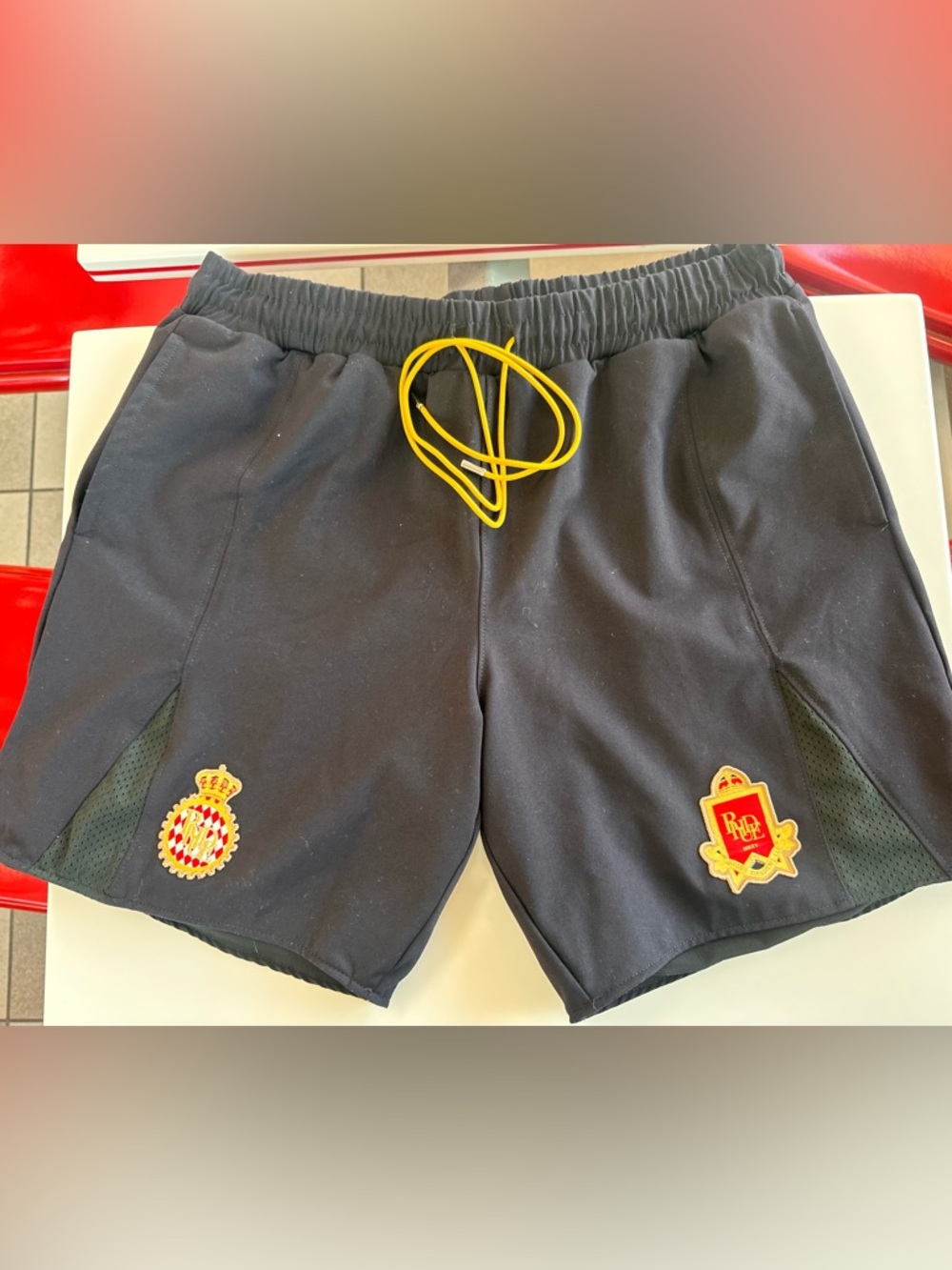 Rhude Crown Logo Shorts XL Black Mesh Panel Luxury Streetwear NWT